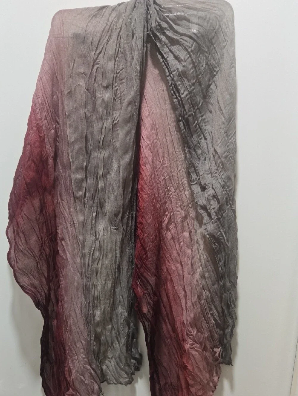 Crinkled Ombre Wrap Scarf - Gray and Wine